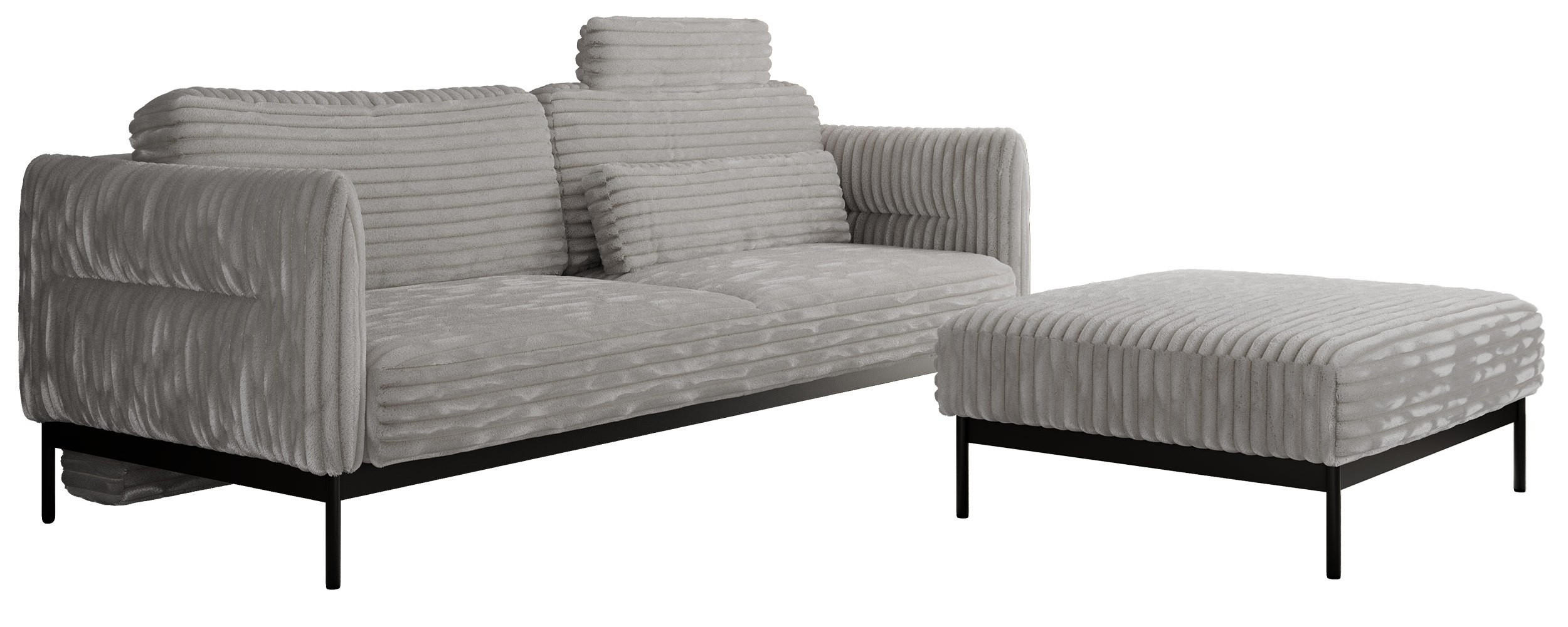 SCHLAFSOFA SALENTO Hellgrau Cord - Hellgrau/Schwarz, Textil/Metall (221/82/193cm) - MKS