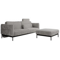 SCHLAFSOFA SALENTO Hellgrau Cord - Hellgrau/Schwarz, Textil/Metall (221/82/193cm) - MKS