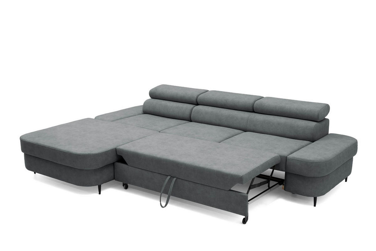 ECKSOFA JAZZ L Links mit Schlaffunktion 127x216 Velours Grau - Schwarz/Grau, Holz/Textil (285/237cm) - Muffo