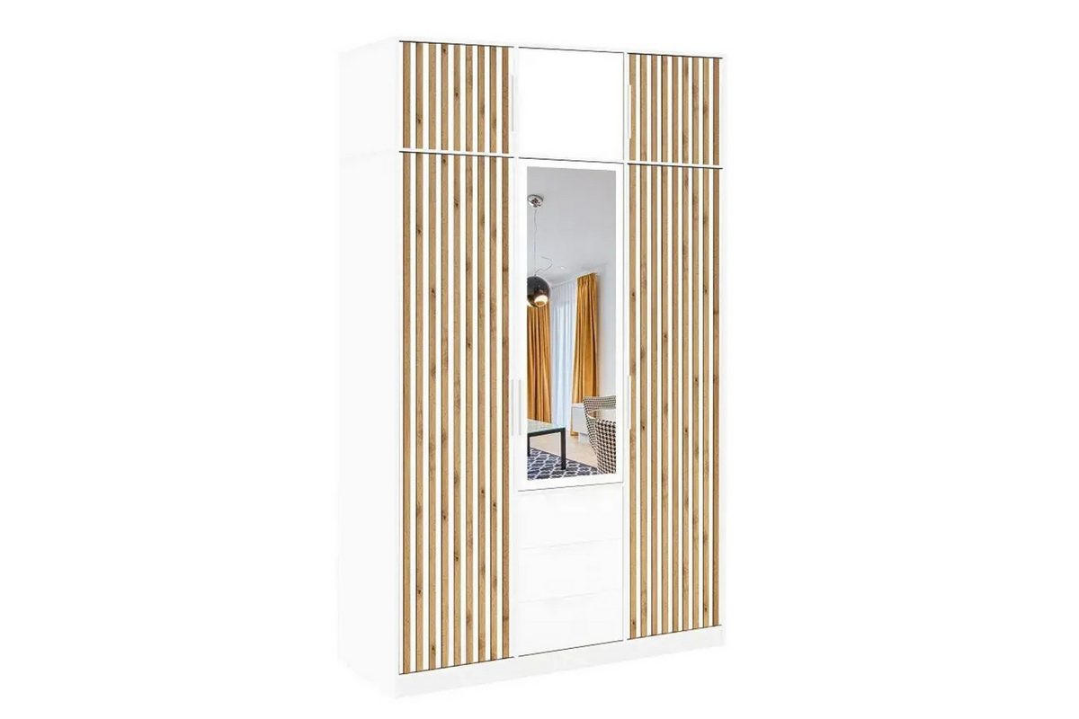 DREHTÜRENSCHRANK LABOO LUX 149/200/58 cm in Weiß mit Lamellen und Aufsatz - Weiß, Holzwerkstoff (149/245/58cm) - Deine Möbel 24