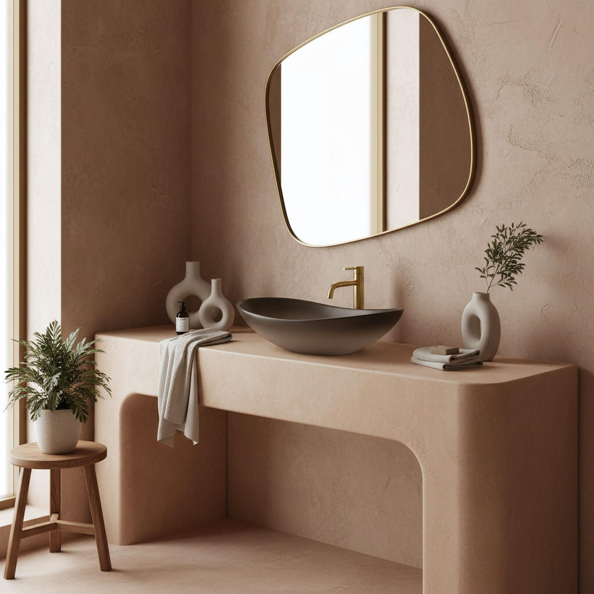 AUFSATZWASCHBECKEN Rea Royal Ombre - Beige, Keramik (36/16/62cm) - REA