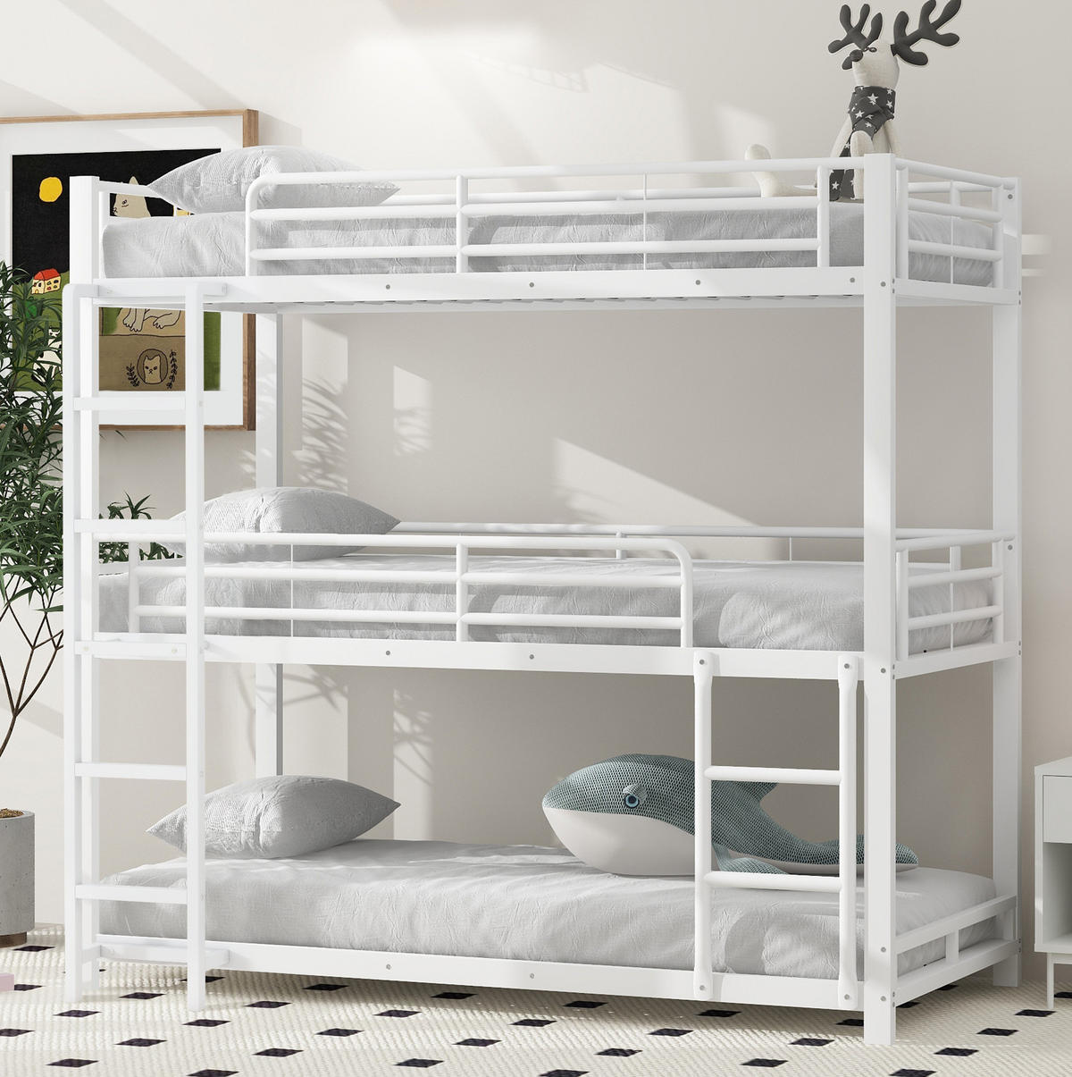 ETAGENBETT Kinderbette 90/200 cm aus Metall mit Sicherheitsgeländern Weiß - Weiß, Metall (90/200cm) - Modenvie