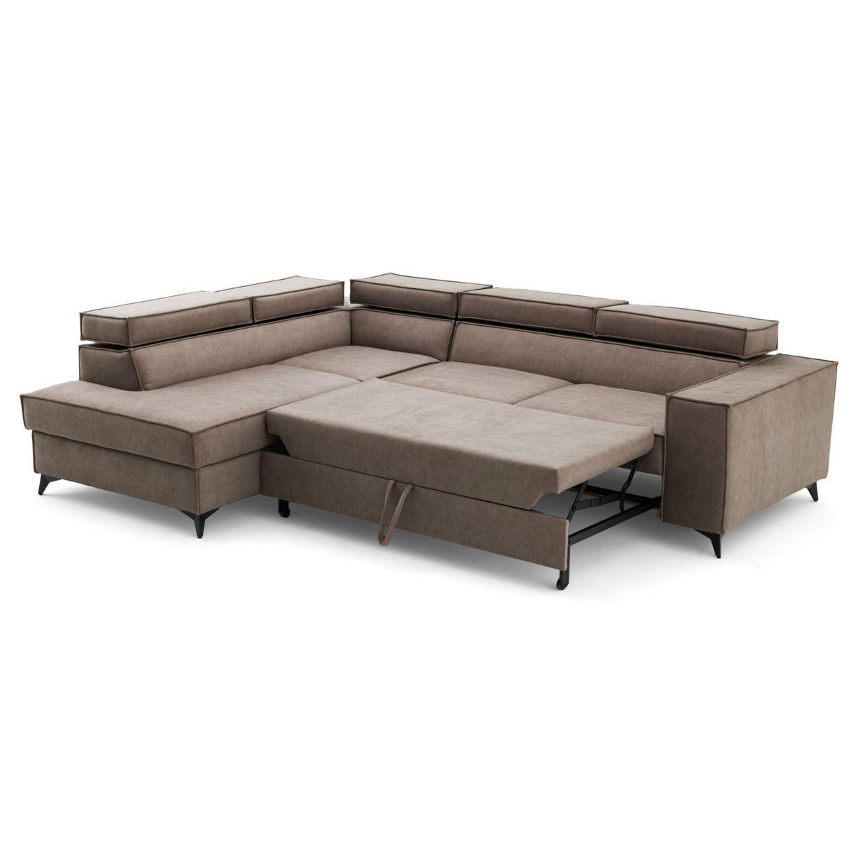 ECKSOFA PURE L Links mit Schlaffunktion 127x199 Velours Beige - Beige/Schwarz, Holz/Textil (281/204cm) - Muffo