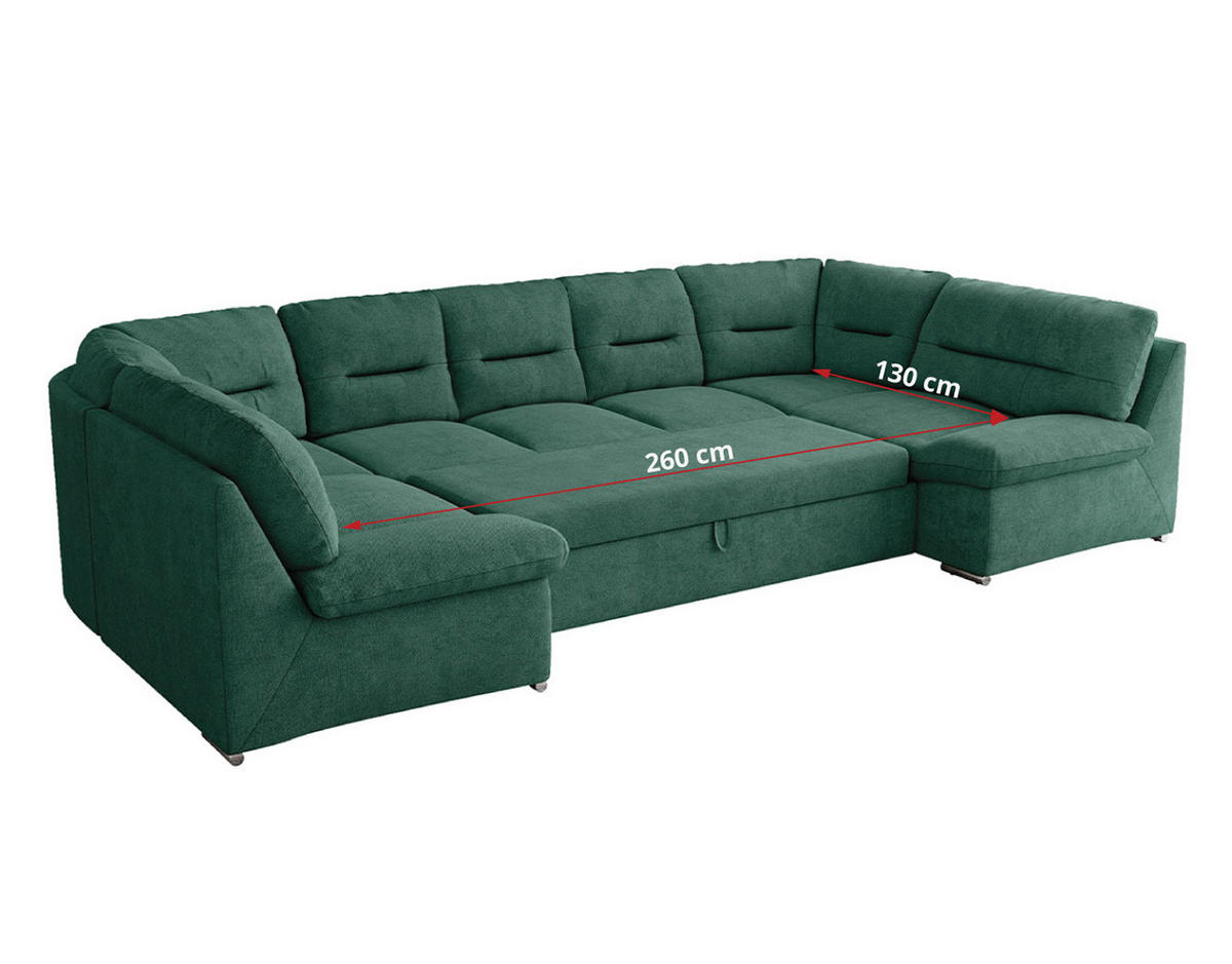 WOHNLANDSCHAFT MORBIDO U Grün Struktur - Silberfarben/Grün, Textil/Metall (340/93/206cm) - MKS