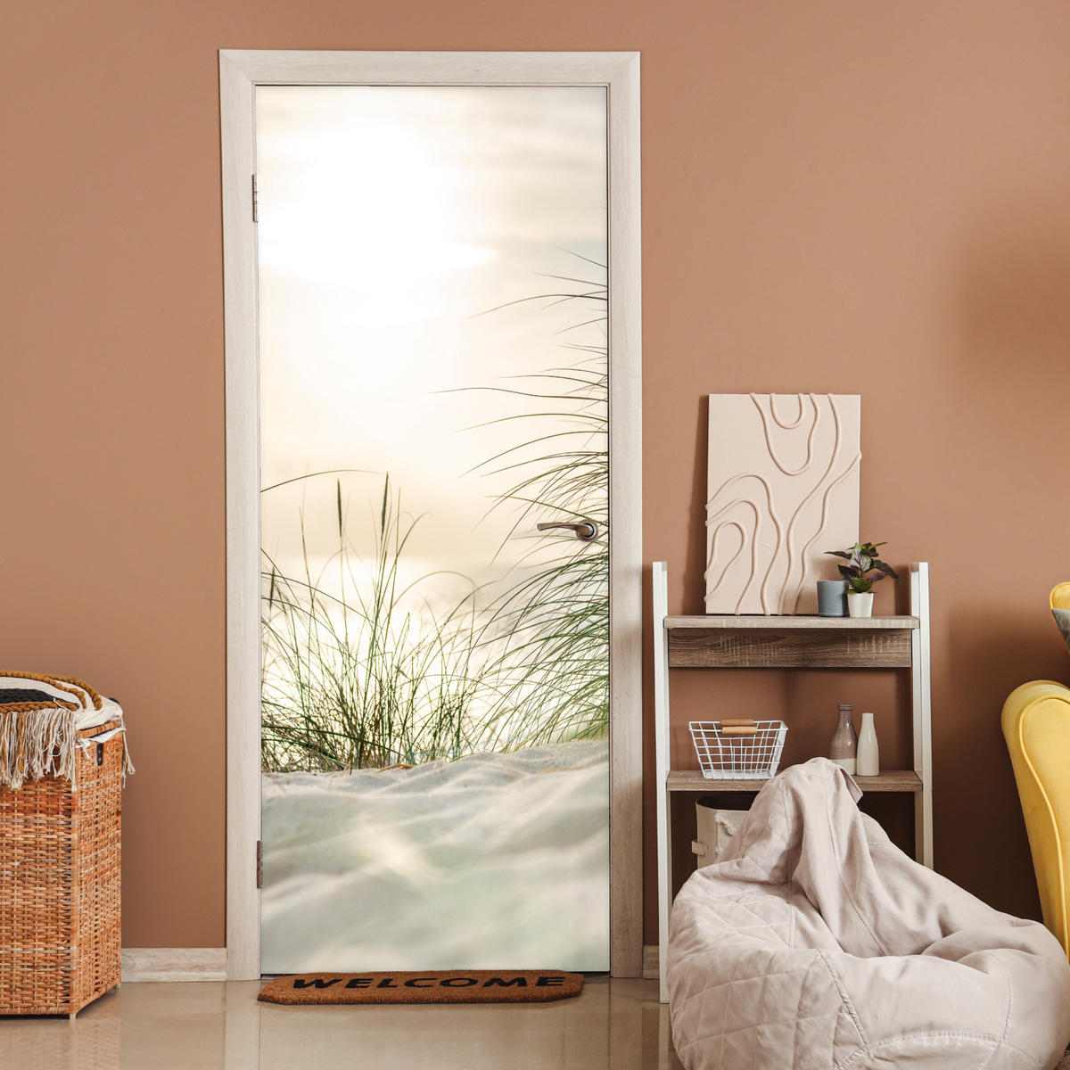 TÜRAUFKLEBER Dünen am Wattenmeer 80x215 cm - Türtapete - Sandfarben, Kunststoff (80/0.1cm) - MuchoWow