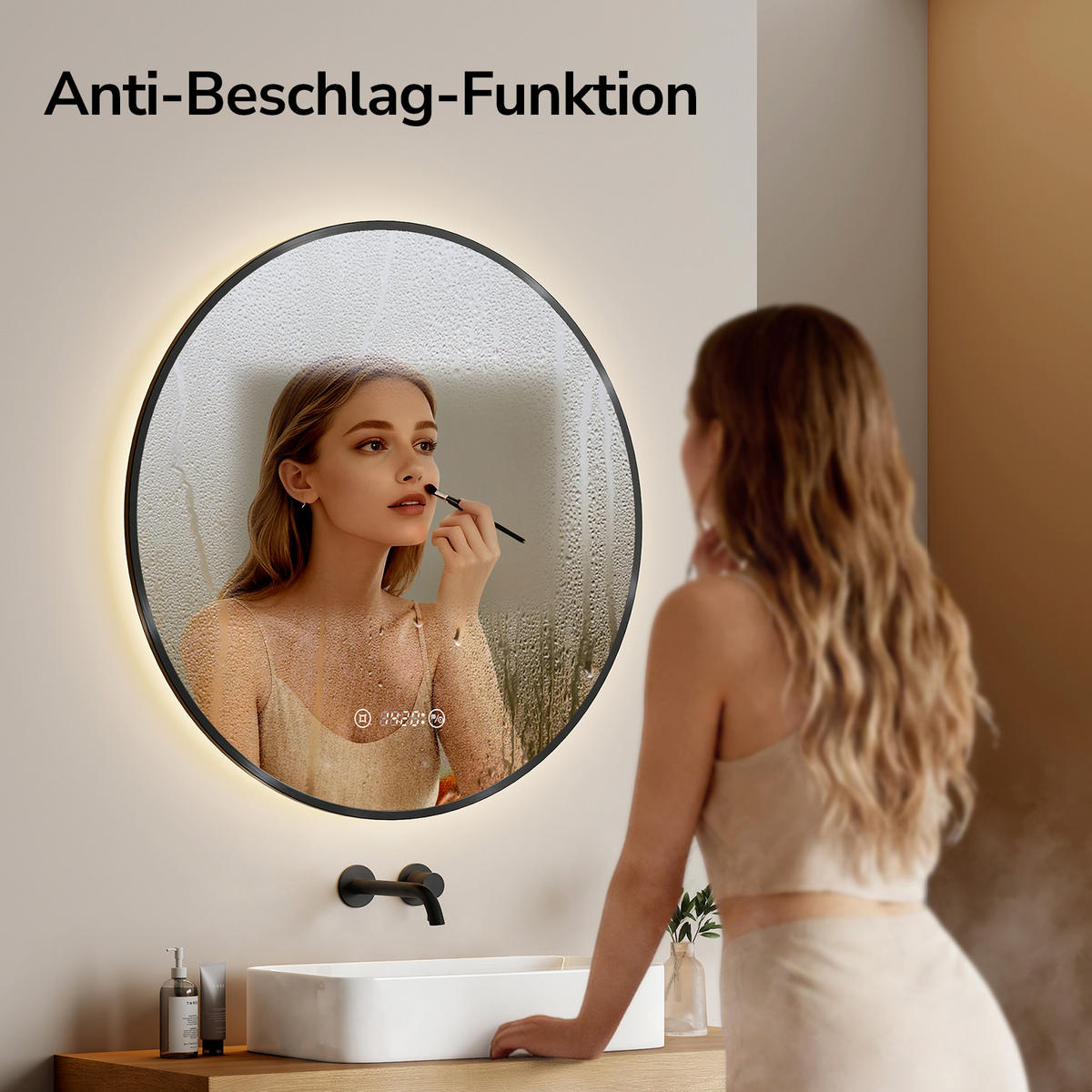 BADSPIEGEL Rund mit Beleuchtung Schwarz ф80 cm - Schwarz, Glas (80/3.1/80cm) - EMKE