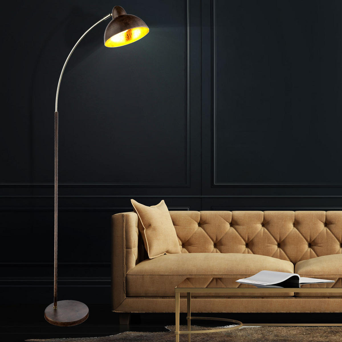 LED STEHLEUCHTE Messing Rostfarben - Braun, Metall (51/25/155cm) - Globo Lighting
