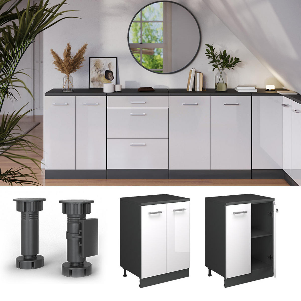 OMARICA ZA PODSTREŠJE Rion Bela visok sijaj 60 x 81.6 cm brez naklona z 2 vrati - bela/visoki sijaj, leseni material (60/83.8/46cm) - Vicco