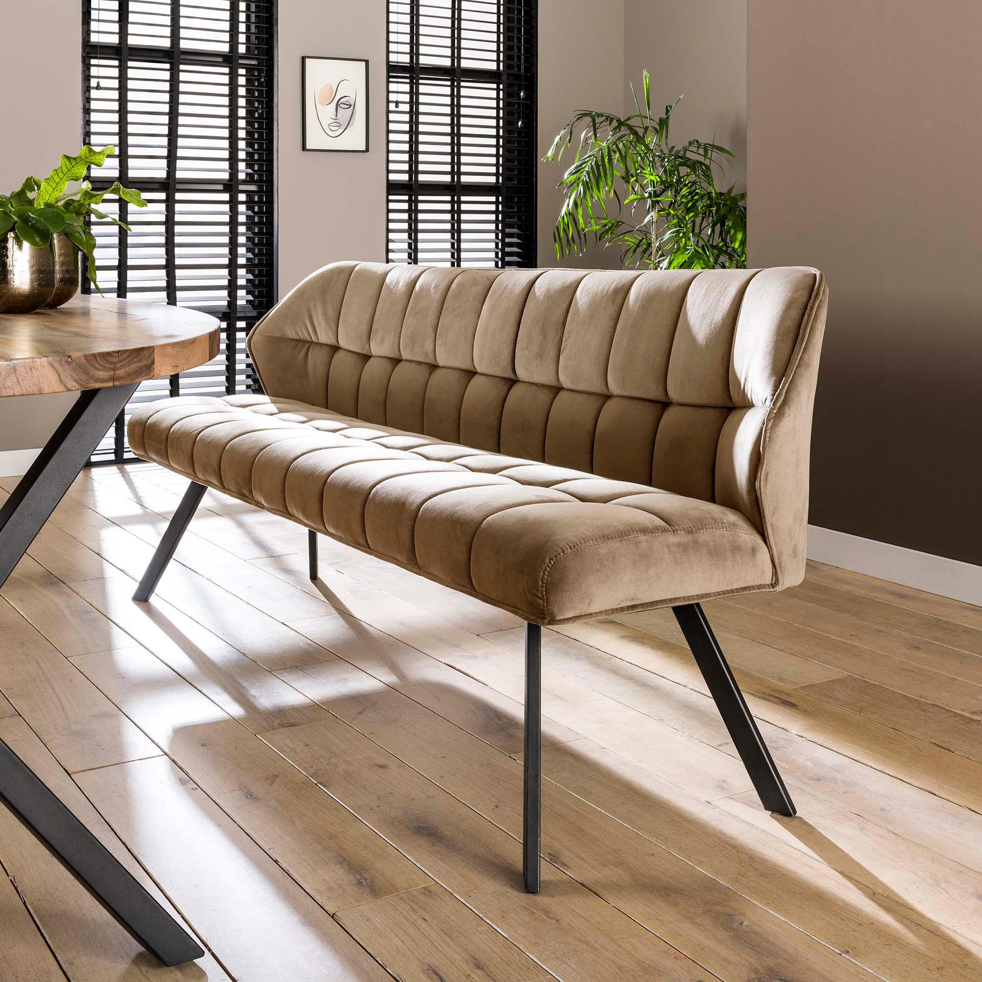ESSZIMMERBANK Grid Champagner 58/180/81 cm - Creme, Textil (180/81/58cm) - Hoyz Collection