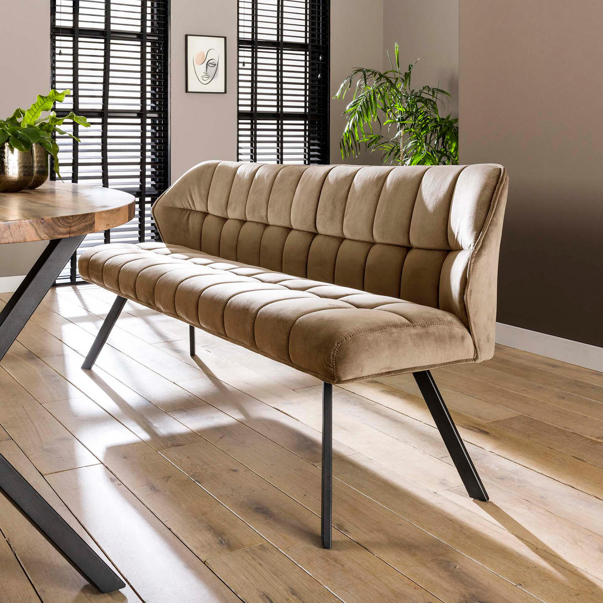ESSZIMMERBANK Grid Champagner 58/180/81 cm - Creme, Textil (180/81/58cm) - Hoyz Collection