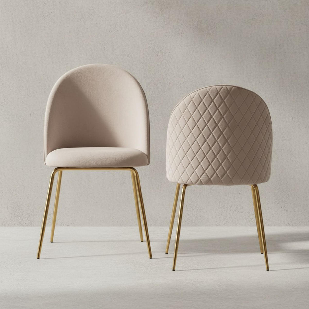 ESSZIMMERSTUHL 2er Set Samtbezug mit Metallgestell Diamantsteppung Skandinavisch gepolstert, Beige 53x50x87 cm - Beige/Goldfarben, Textil/Metall (53/87/50cm) - KADIMA DESIGN