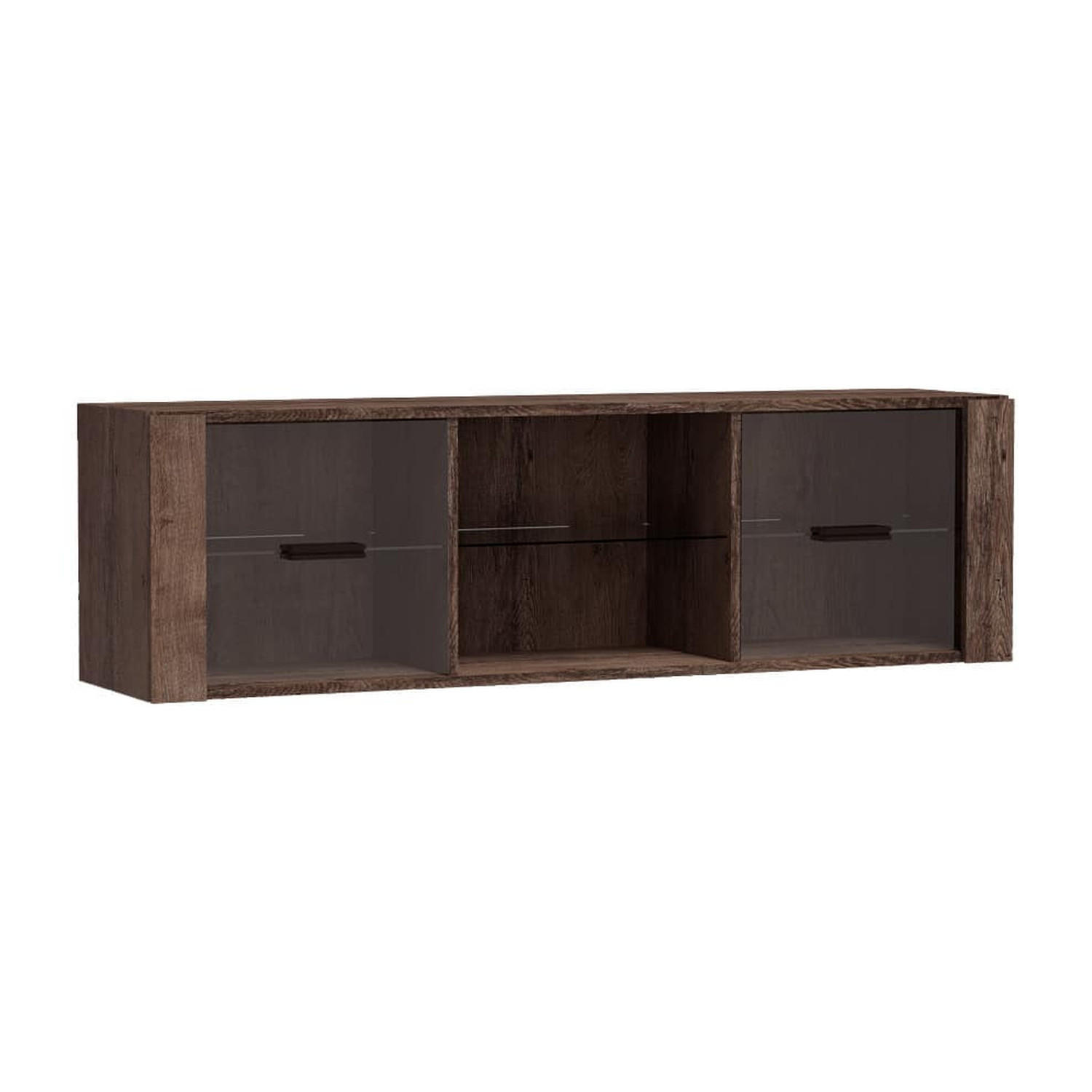 WANDREGAL Indianapolis I-21 mit Glastür 138 x 40 x 30 cm Esche dunkel - Dunkelbraun, Holzwerkstoff/Metall (138/40/30cm) - Koseto