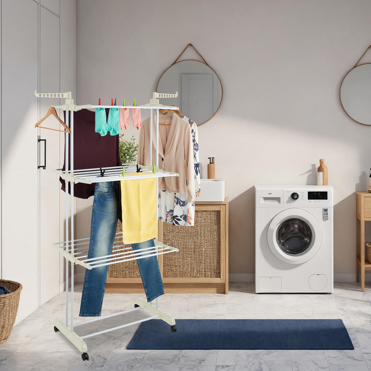 SUŠIAK na prádlo - čierna/biela, kov/plast (126/179/63.5cm) - Relaxdays