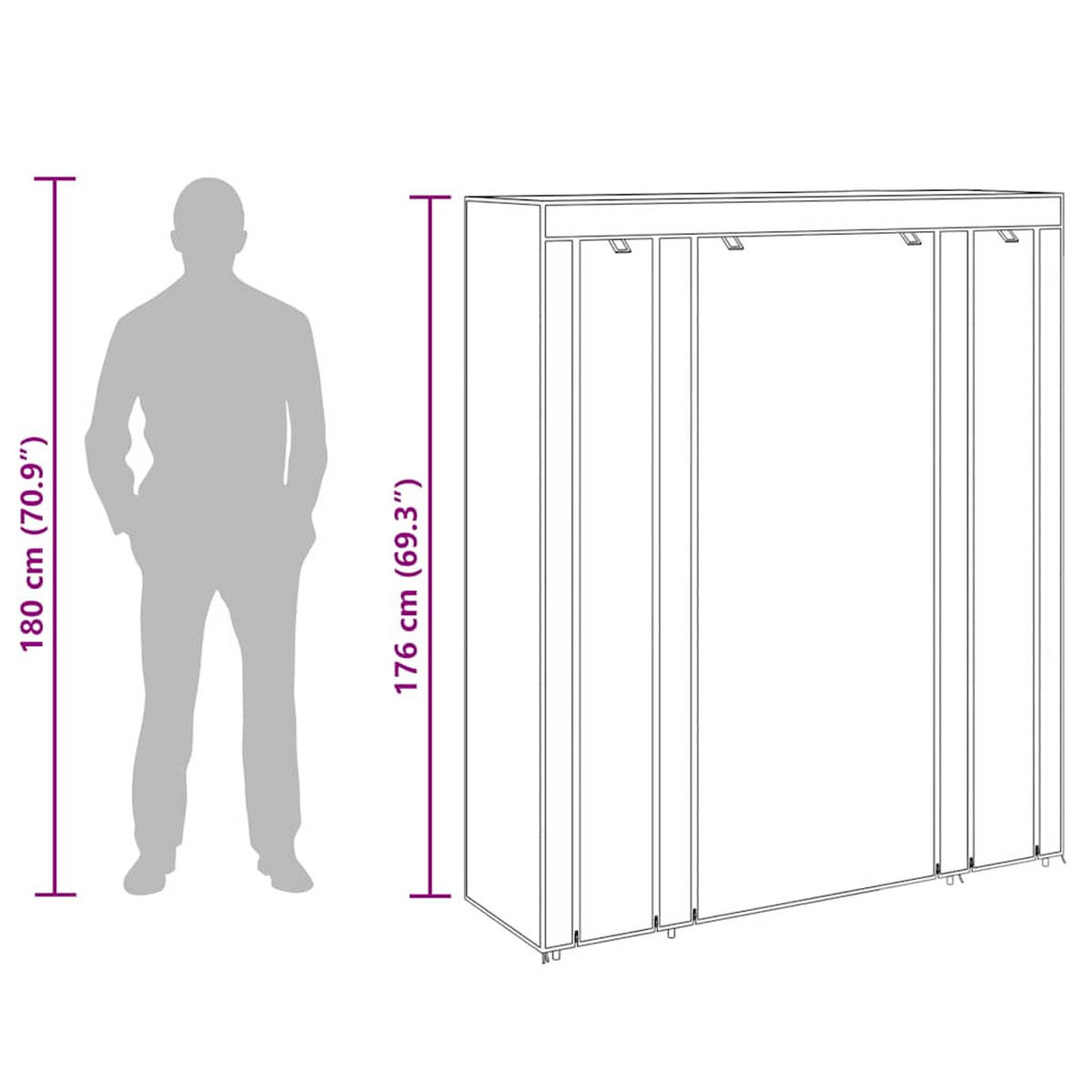STOFFSCHRANK mit 11 Fächern, 3 Rolltüren 45/150/176 cm Schwarz - Schwarz, Holz/Textil (150/176/45cm) - vidaXL