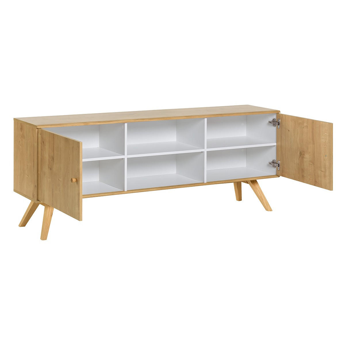 LOWBOARD mit 2 Türen und einer offenen Nische mit Regalen in der Mitte L179,5 cm - NATURE - Eichefarben, Holzwerkstoff (40/72/179.5cm) - Calicosy