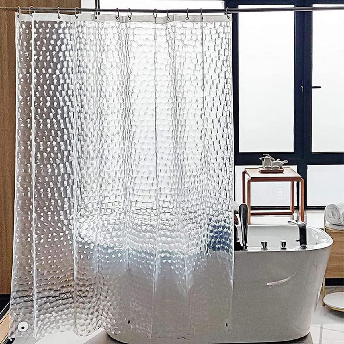 DUSCHVORHANG EVA 3D 180 x 180 cm transluzent waschbar mit Haken für Badewanne Badezimmer - Transparent, Kunststoff (180/180cm) - MCBOSON
