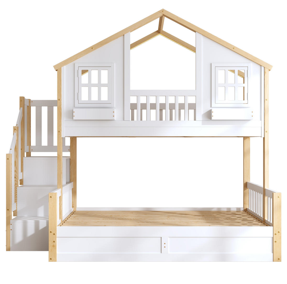 ETAGENBETT 90/200 cm und 140/200 cm mit LED, Stauraumtreppe ohne Matratze - Weiß, Holz (140/200cm) - MIVRAY