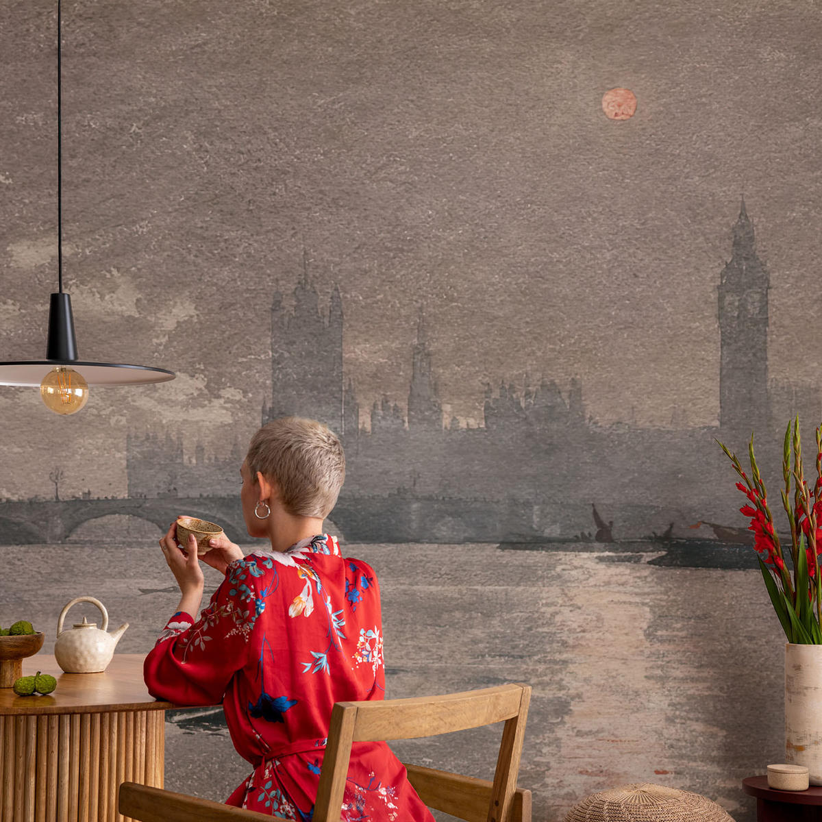 FOTOTAPETE 104x70 cm - Nachtpanorama - Grau, Textil (104/70cm) - Wallfluent