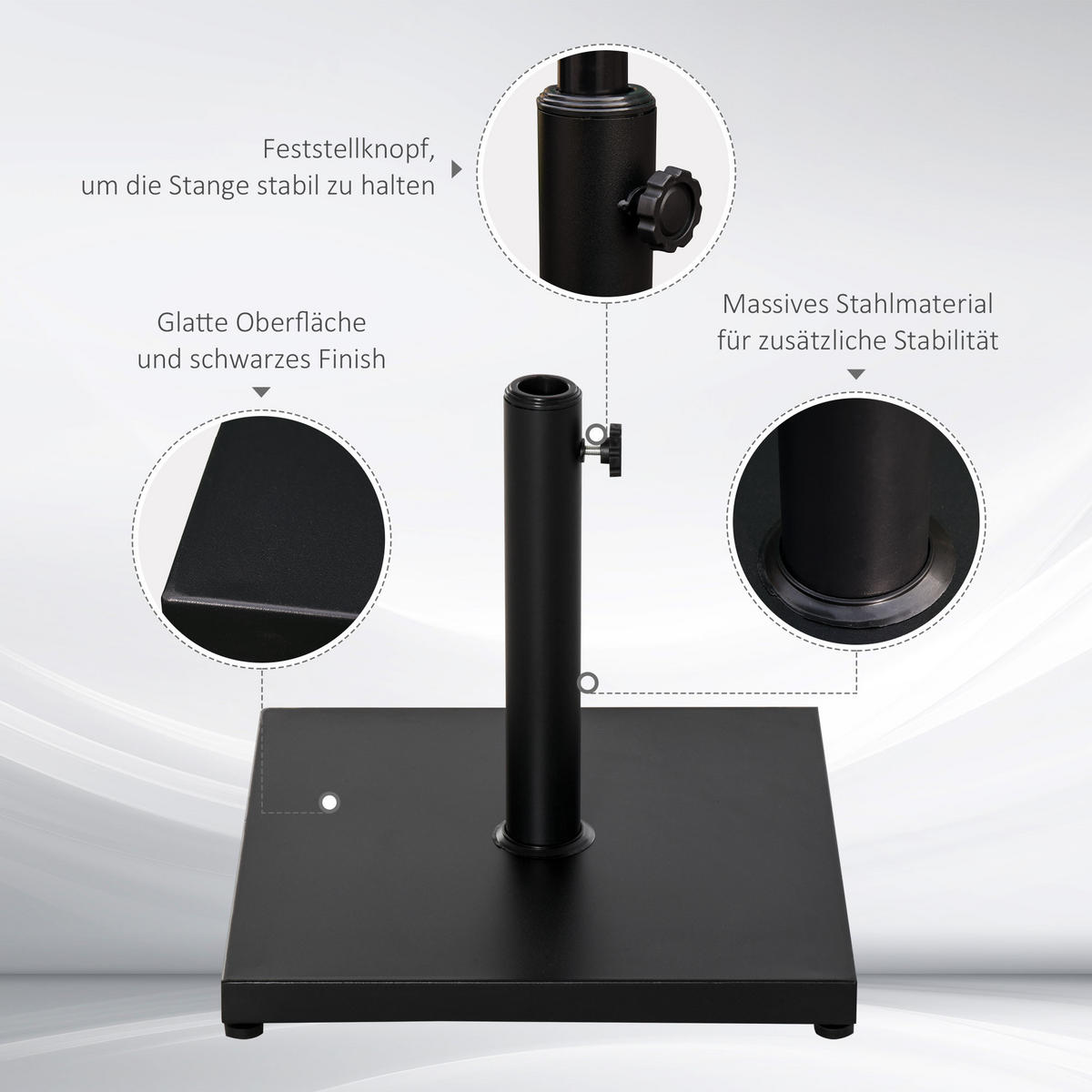 SONNENSCHIRMSTÄNDER, Metall, Schwarz - Schwarz, Metall (45/45cm) - Outsunny