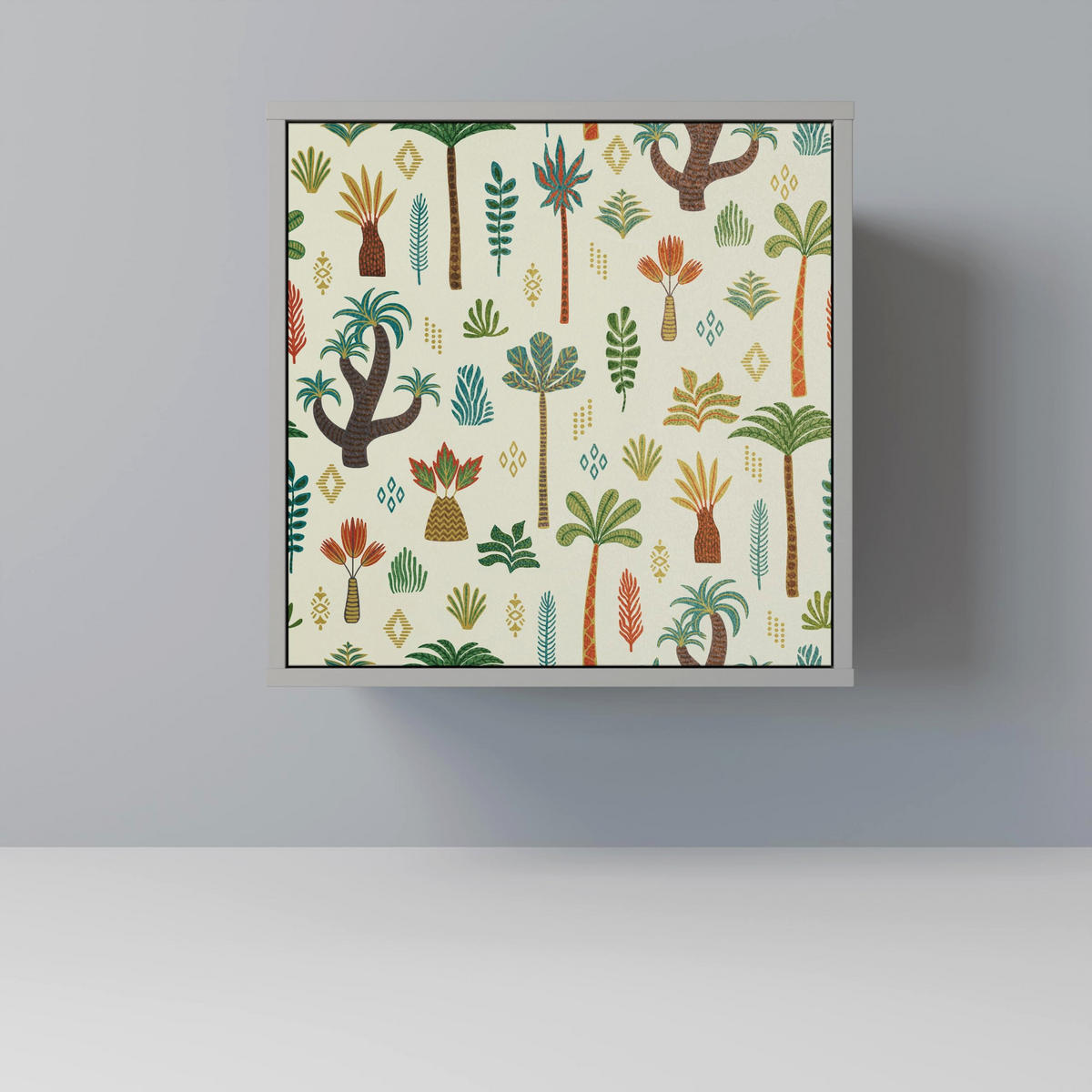 SIDEBOARD PALM SPRING, Grau, 57,5x42x77,5 cm, Schräge Buchenholzfüße - Buchefarben/Multicolor, Holzwerkstoff/Buchenholz (57.5/77.5/42cm) - SpaceRebels