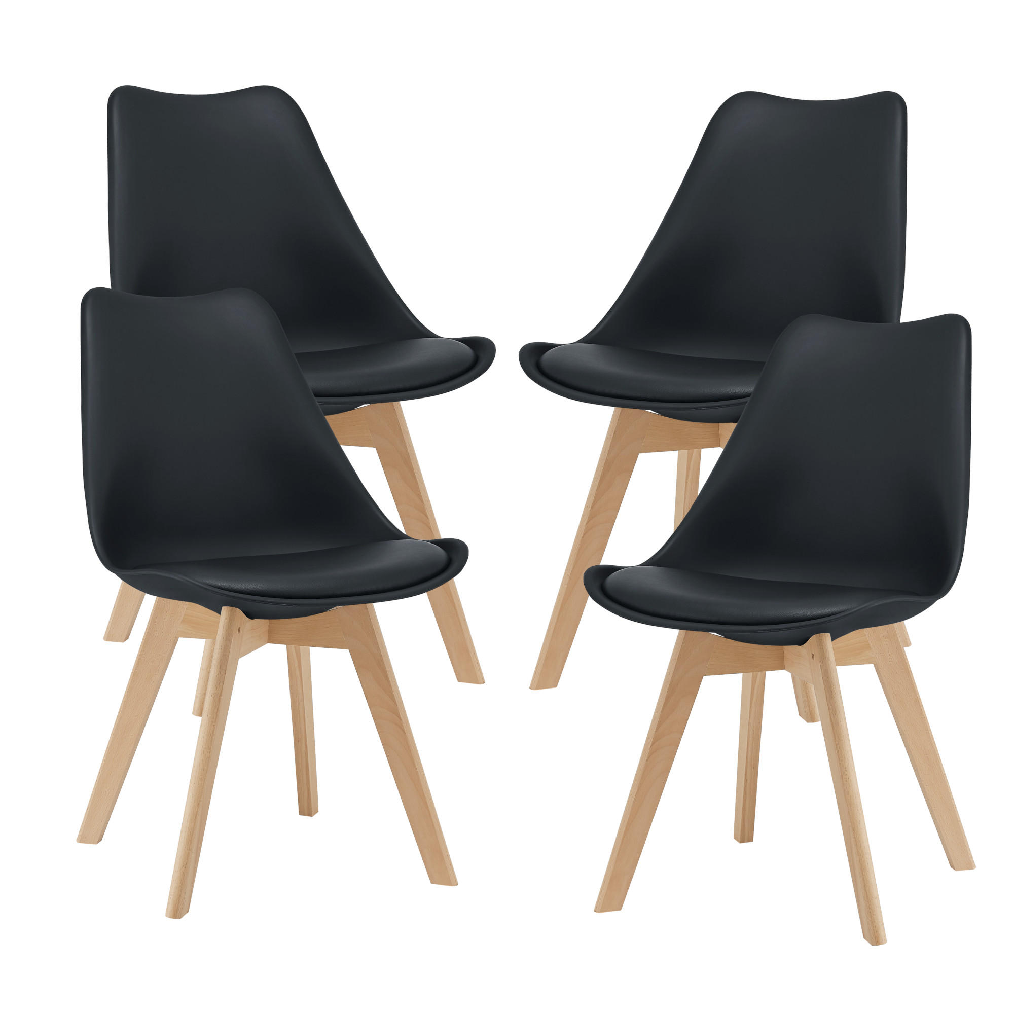 ESSZIMMERSTUHL-SET 4 TLG. Fläten - Schwarz, Leder (49/81/57cm) - [en.casa]