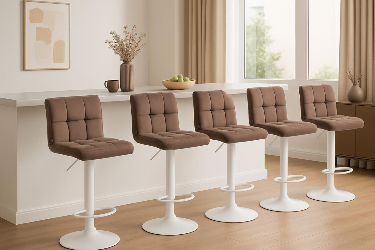 BARHOCKER 2er Set Peran Samt weiß braun - Braun/Weiß, Textil/Metall (46/114/47cm) - TPFLiving