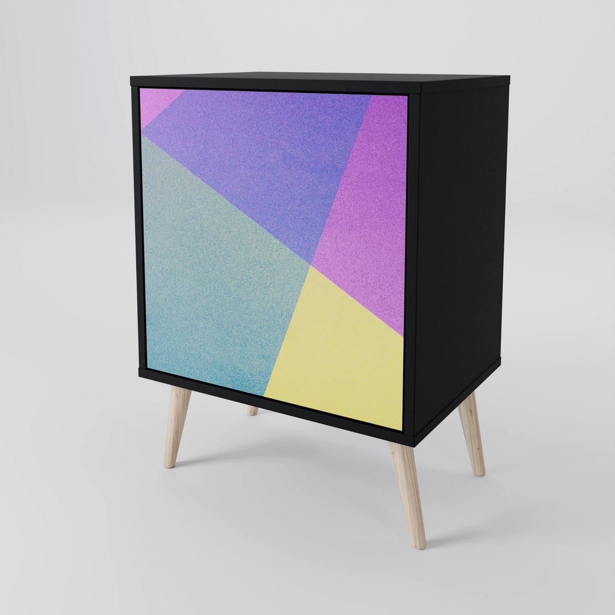 SIDEBOARD BRIGHT GEOMETRY, Schwarz, 57,5x42x72,5 cm, Schwarze Metallfüße - Multicolor/Schwarz, Holzwerkstoff/Metall (57.5/72.5/42cm) - SpaceRebels