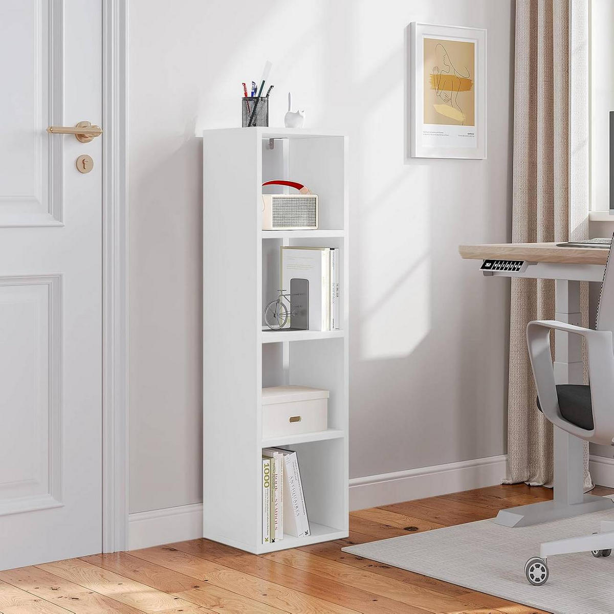 BÜCHERREGAL mit 4 Ebenen, 30x106,5x23,5 cm, Weiß - Weiß, Holzwerkstoff (30/106.5/23.5cm) - Woltu