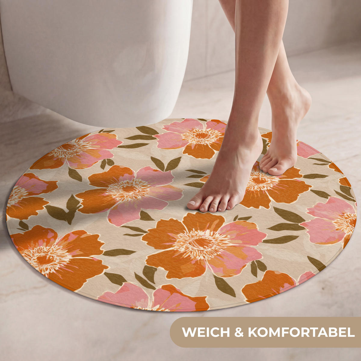 WC-VORLEGER Blumen - Motiv - Retro Toilettenteppich 70x70 cm - Multicolor, Kunststoff/Textil (70/1cm) - OnlyWow