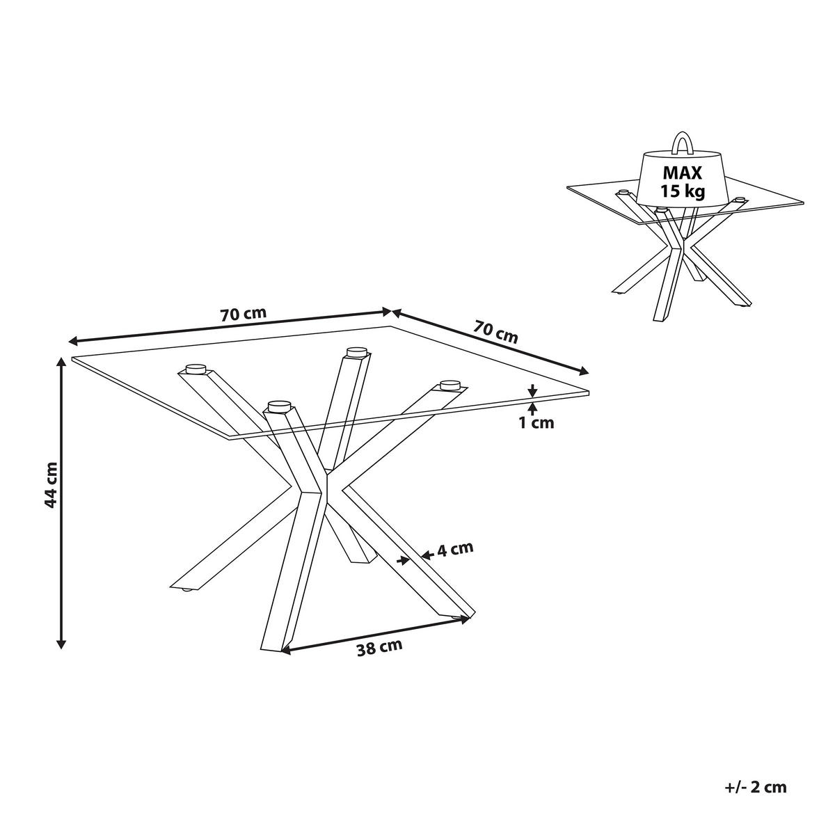 COUCHTISCH Glas Gold quadratisch 70/70 cm Starlight - Transparent/Goldfarben, Glas (70/70/44cm) - Beliani