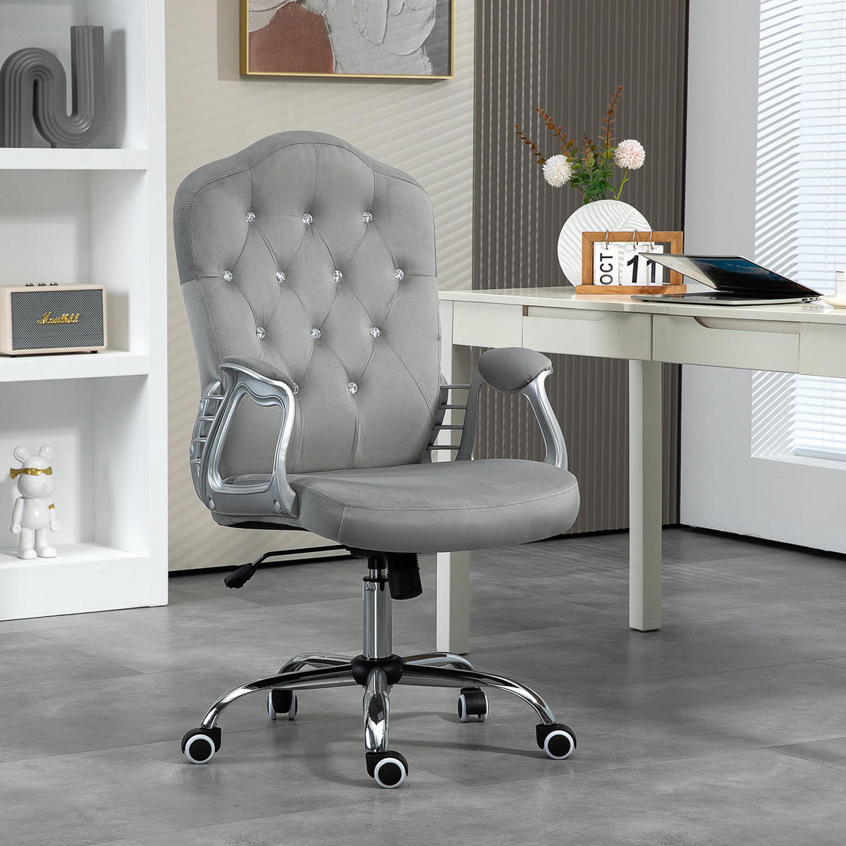BÜROSTUHL Ergonomisch Schreibtischstuhl mit Wippfunktion für Home Office, Grau - Hellgrau, Kunststoff (61/114/61cm) - Vinsetto
