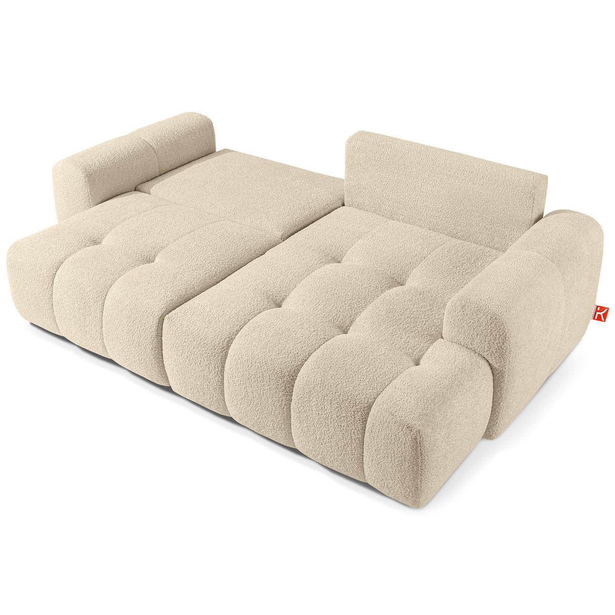 ECKSOFA RECHTS RAVIA, Bouclé, Hellbeige - Beige, Holz/Textil (256/104cm) - KONSIMO®