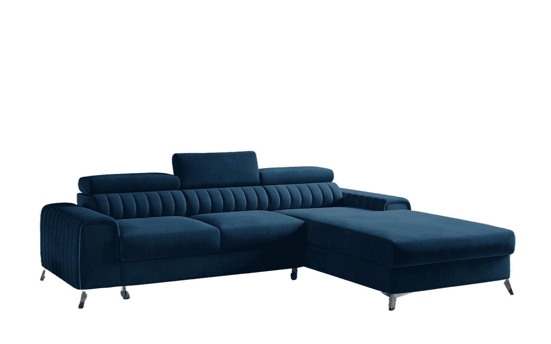 ECKSOFA mit Schlaffunktion und Bettkasten - Chromfarben/Dunkelblau, Textil/Metall (205/278cm) - Eltap