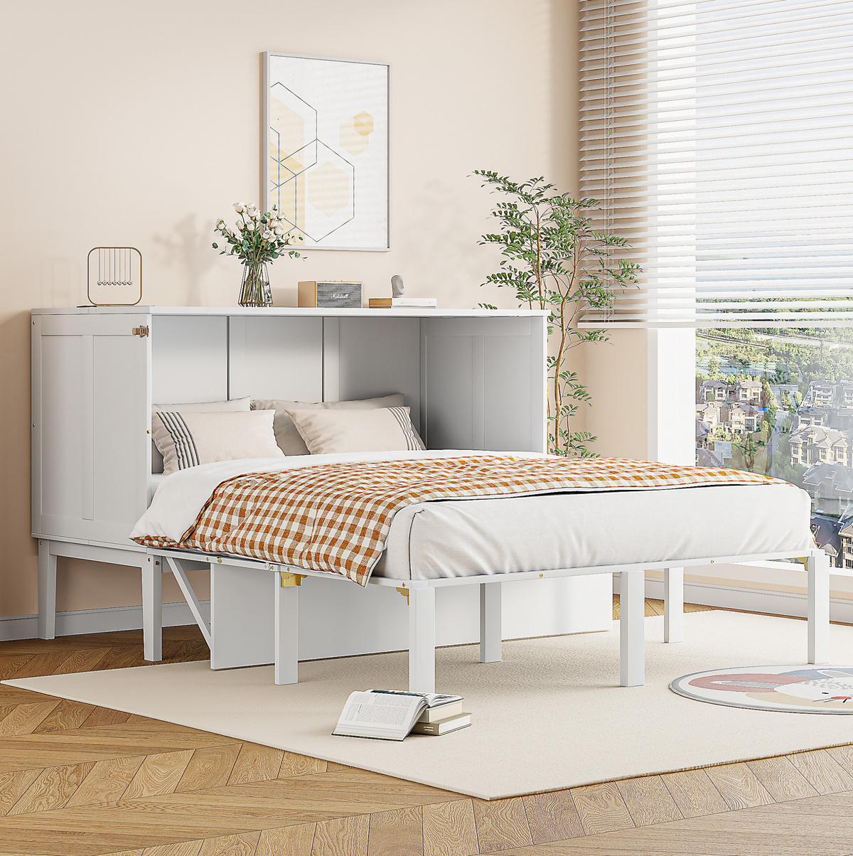 KREVET 140/200 cm s preklopnim zidnim dizajnom i prostorom za pohranu, Bijela - bijela, drvni materijal (140/200cm) - Redom