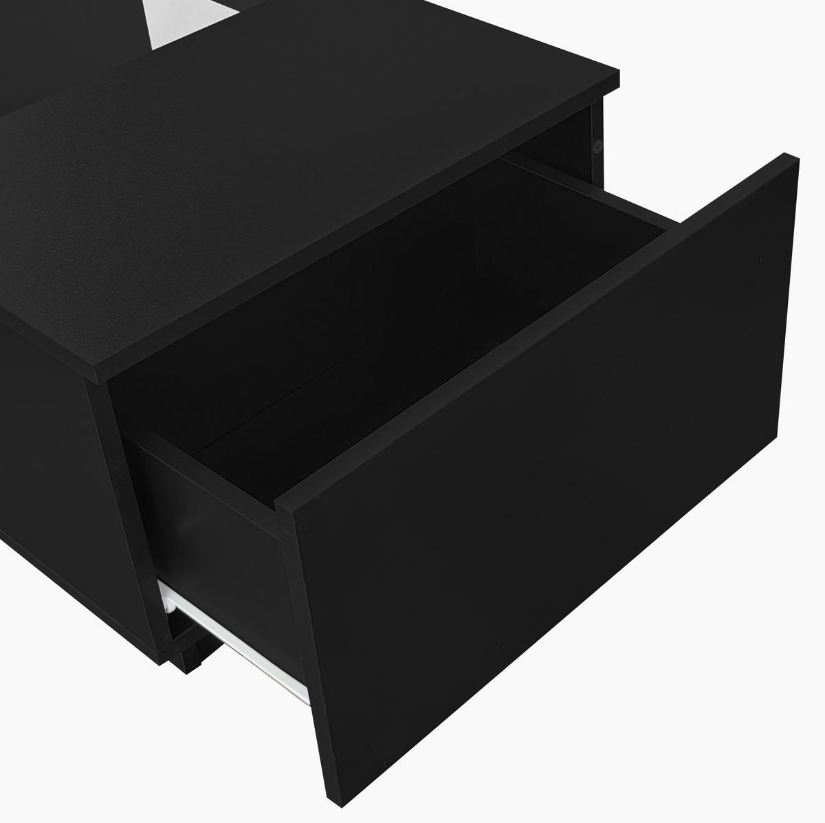 COUCHTISCH 100/50/35,5 cm aus Spanplatte mit LED-Beleuchtung, App-Steuerung, 2 Schubladen und Glasplatte, Schwarz - Schwarz, Holzwerkstoff (100/50/35.5cm) - Redom