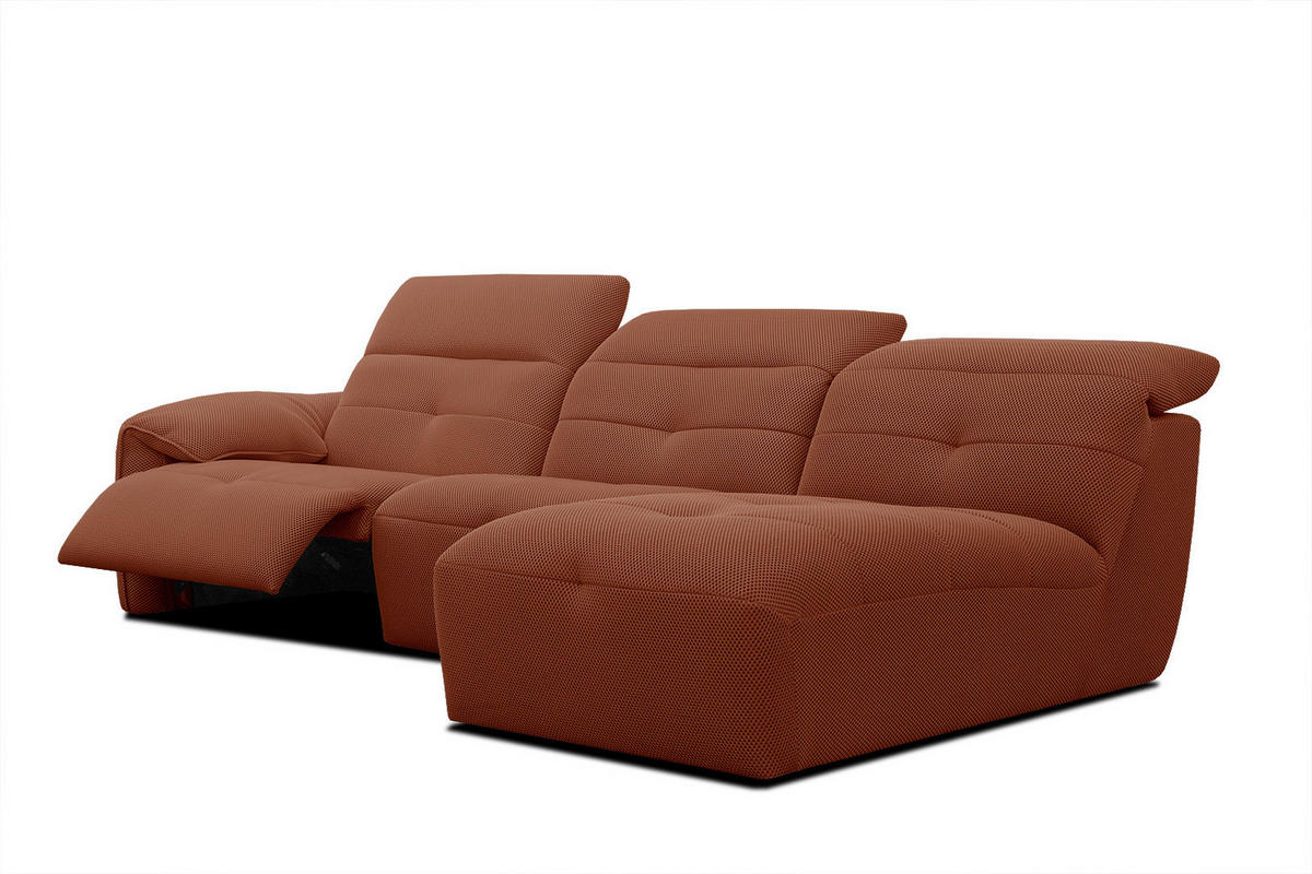 ECKSOFA TRENTO 4-Sitzer mit 1 Relaxfunktion, dunkelorange - Dunkelorange/Schwarz, Holzwerkstoff/Kunststoff (262/165cm) - Courtois Laville