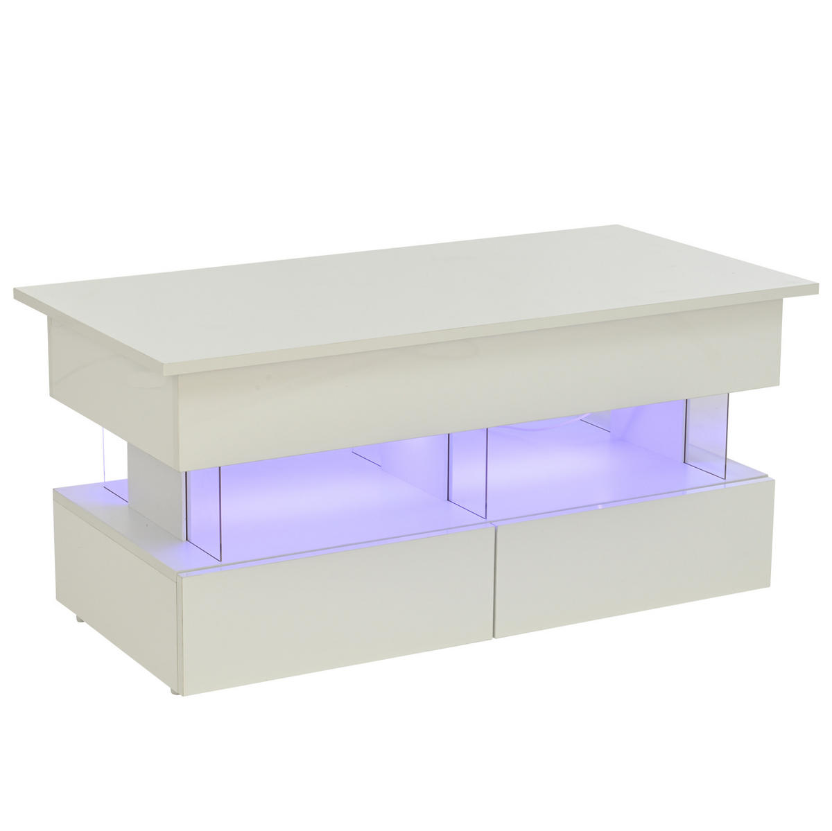 COUCHTISCH aus MDF und Acryl 120x50x46 cm Weiß mit Hubfunktion, LED-Beleuchtung und 2 Schubladen - Weiß, Holzwerkstoff (120/50/46cm) - IVMEU
