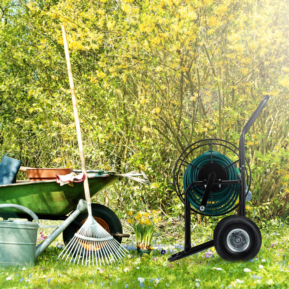 SCHLAUCHWAGEN - Schwarz, Kunststoff/Metall (66/94/52cm) - Relaxdays