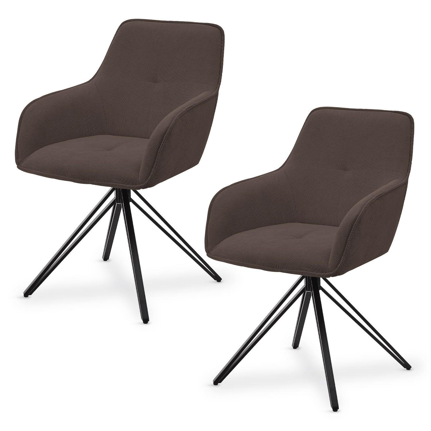 DREHSTUHL Clyde mit Armlehne cord braun (2er-Set) - Braun, Textil (57/85/61cm) - Juskys