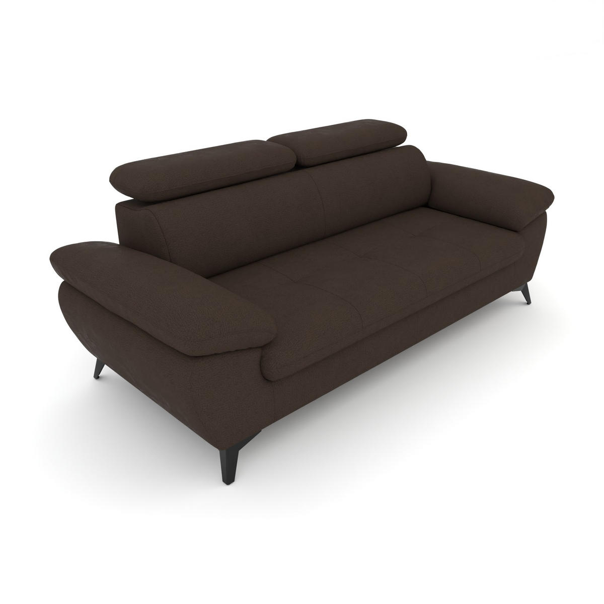 3-SITZER Karlstad Flachgewebe Braun verstell. Kopfstützen B 215 cm - Dunkelbraun, Kunststoff/Textil (215/84/100cm) - foamnova