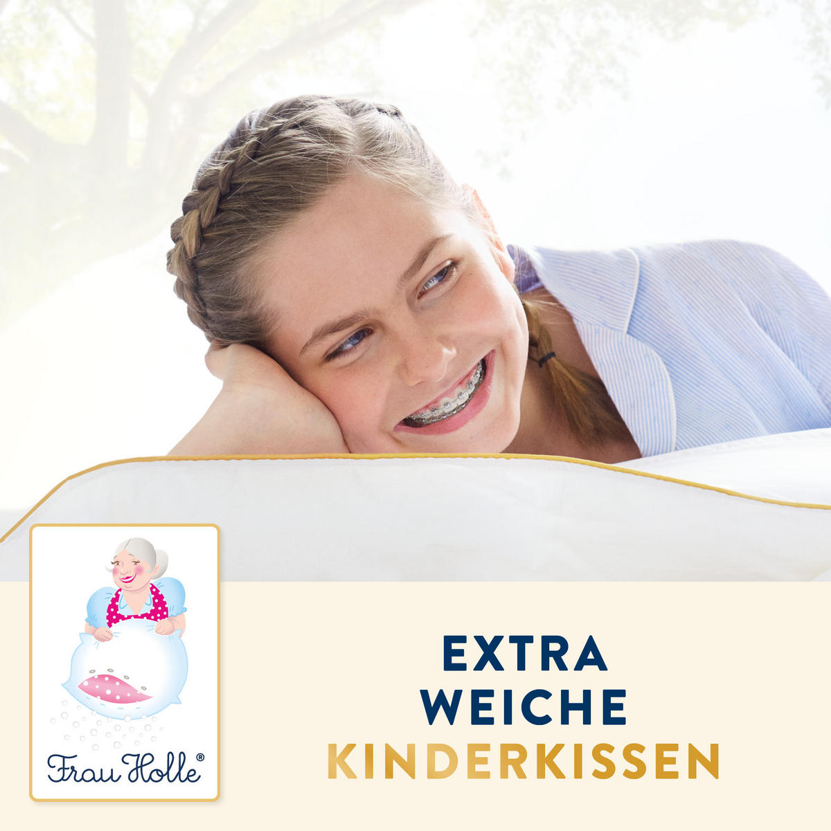 KINDERKOPFKISSEN KIDS Gänsedaunen leicht - Weiß, Naturmaterialien (60/40cm) - Frau Holle