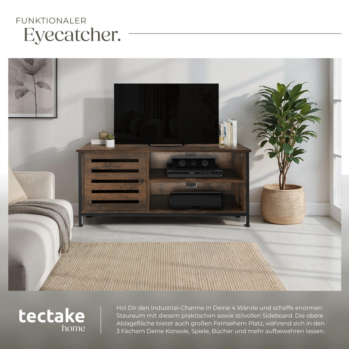 TV-BOARD Galway,110 x 41,5 x 50,5 cm,Industrial Holz dunkel, rustikal - Rostfarben, Holzwerkstoff (41.5/50.5/110cm) - tectake