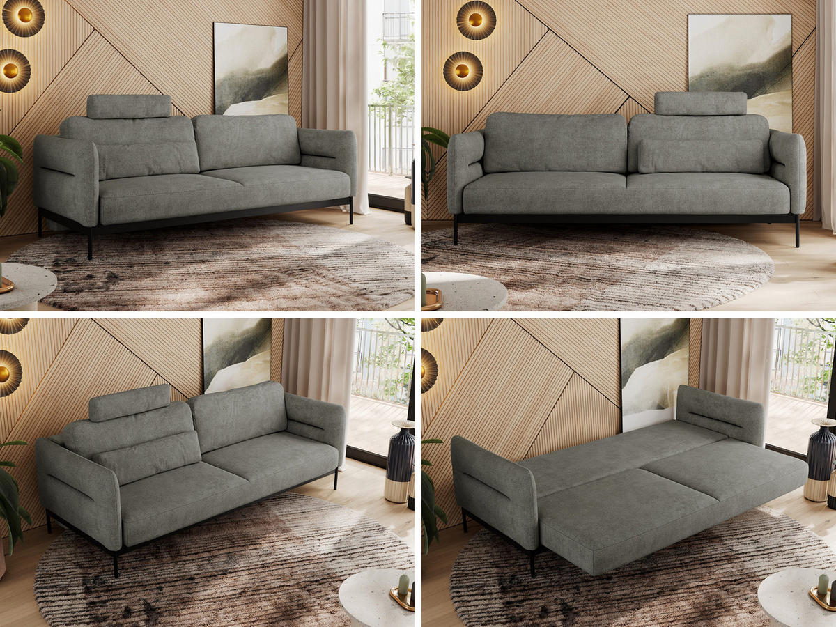 SOFA SALENTO Grau Struktur - Schwarz/Grau, Textil/Metall (221/82/101cm) - MKS
