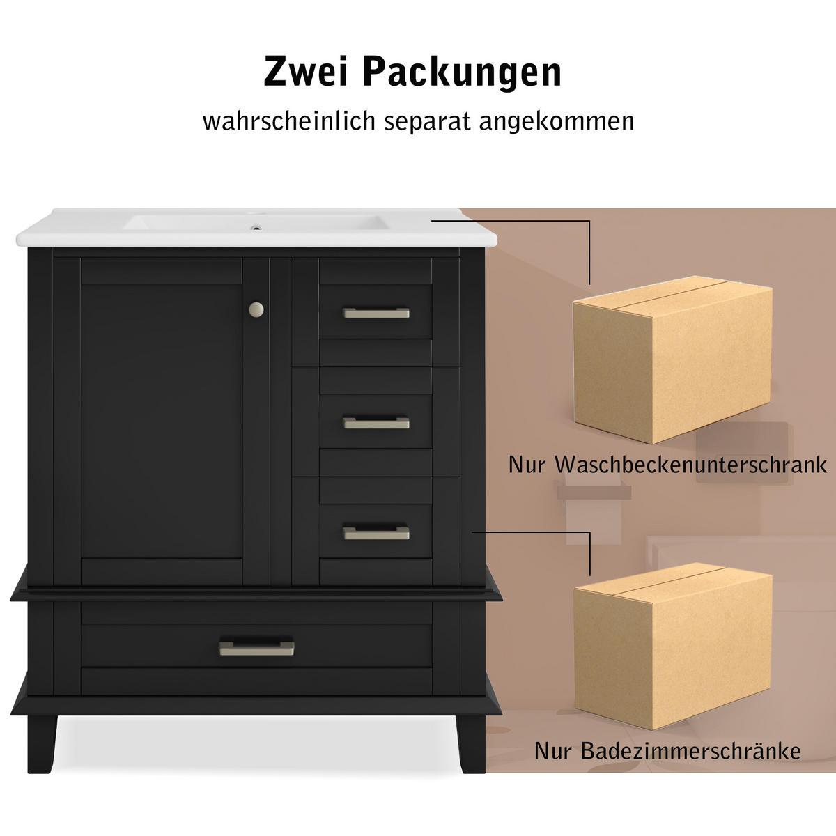 WASCHTISCHKOMBI 76/46/83.5 cm Schwarz mit 3 Schubladen, ohne Wasserhahn - Schwarz, Holz/Holzwerkstoff (45.5/83.5/76cm) - Oxeza