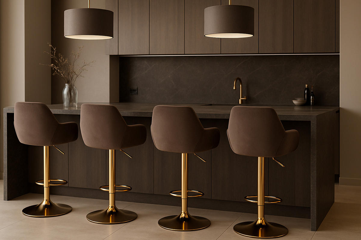 BARHOCKER 2er Set Prag Gold Samt braun - Goldfarben/Braun, Textil/Metall (51/109/52cm) - TPFLiving