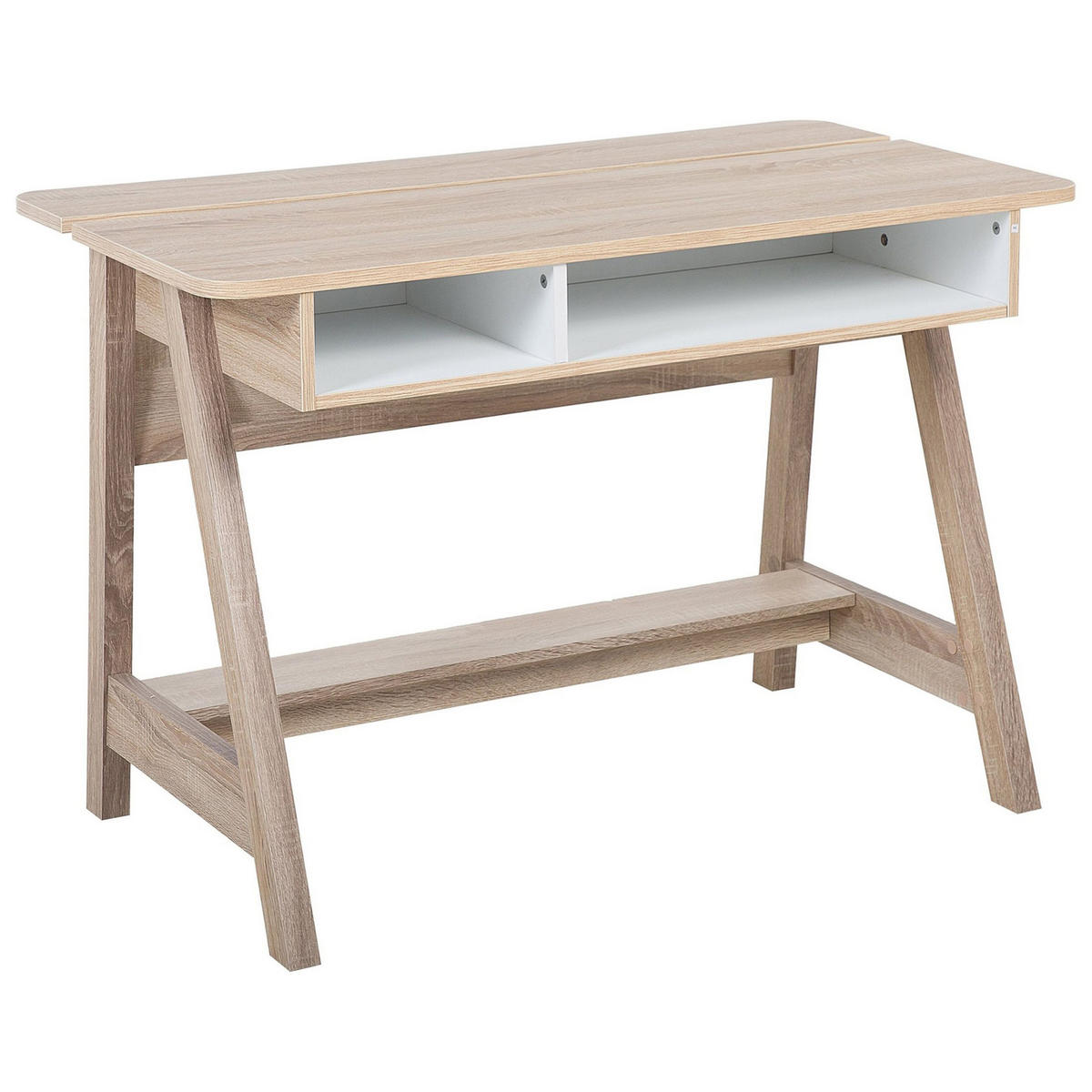 SCHREIBTISCH heller Holzfarbton/weiß 110/60/75 cm Jackson - Weiß, Holzwerkstoff (60/110/75cm) - Beliani