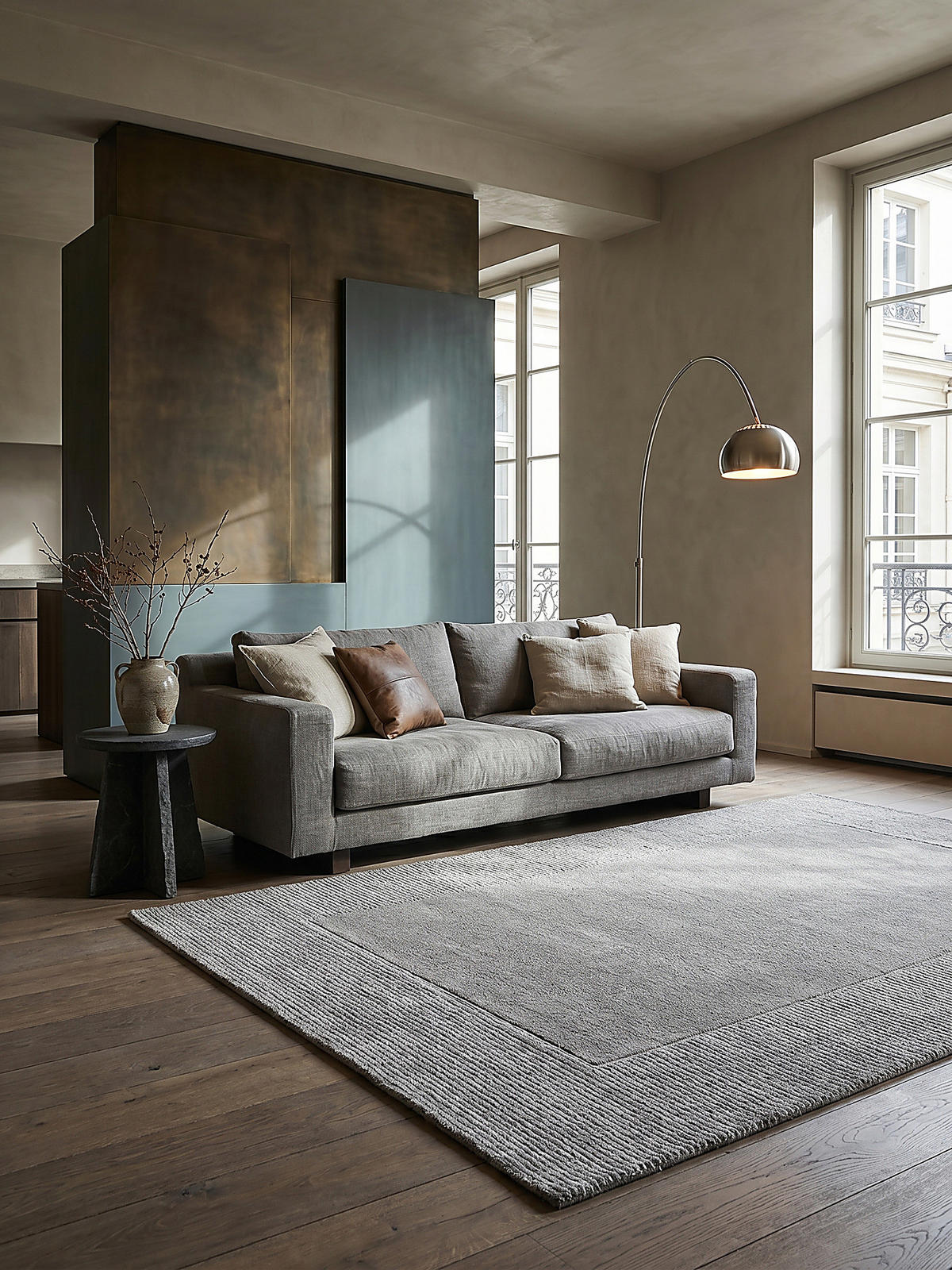 WOLLTEPPICH Uni-Design, mit Randdetails, handgewebt MOLE, Grau 120x170 cm - Grau, Textil (170/120cm) - KADIMA DESIGN
