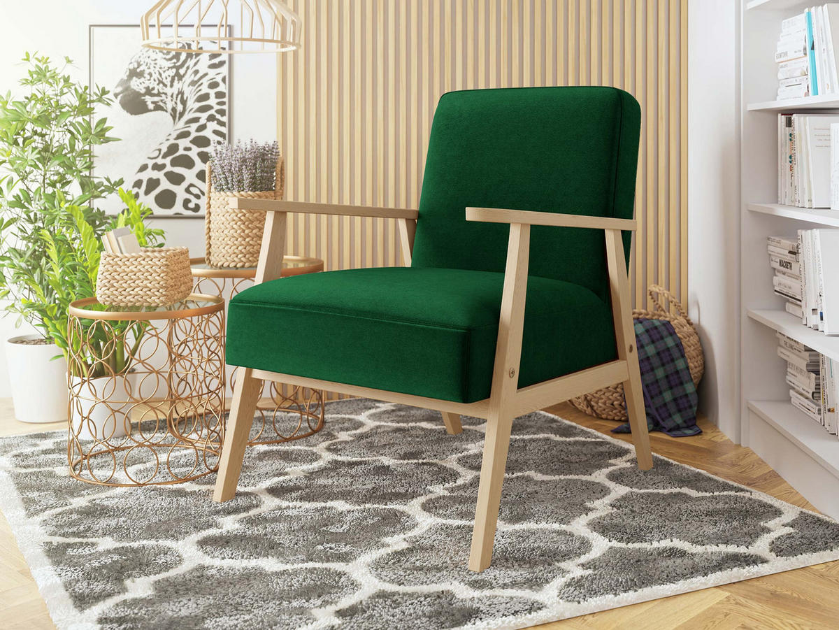 SESSEL Retro - Naturfarben/Grün, Holz/Textil (59/76/67cm) - MIRJAN24