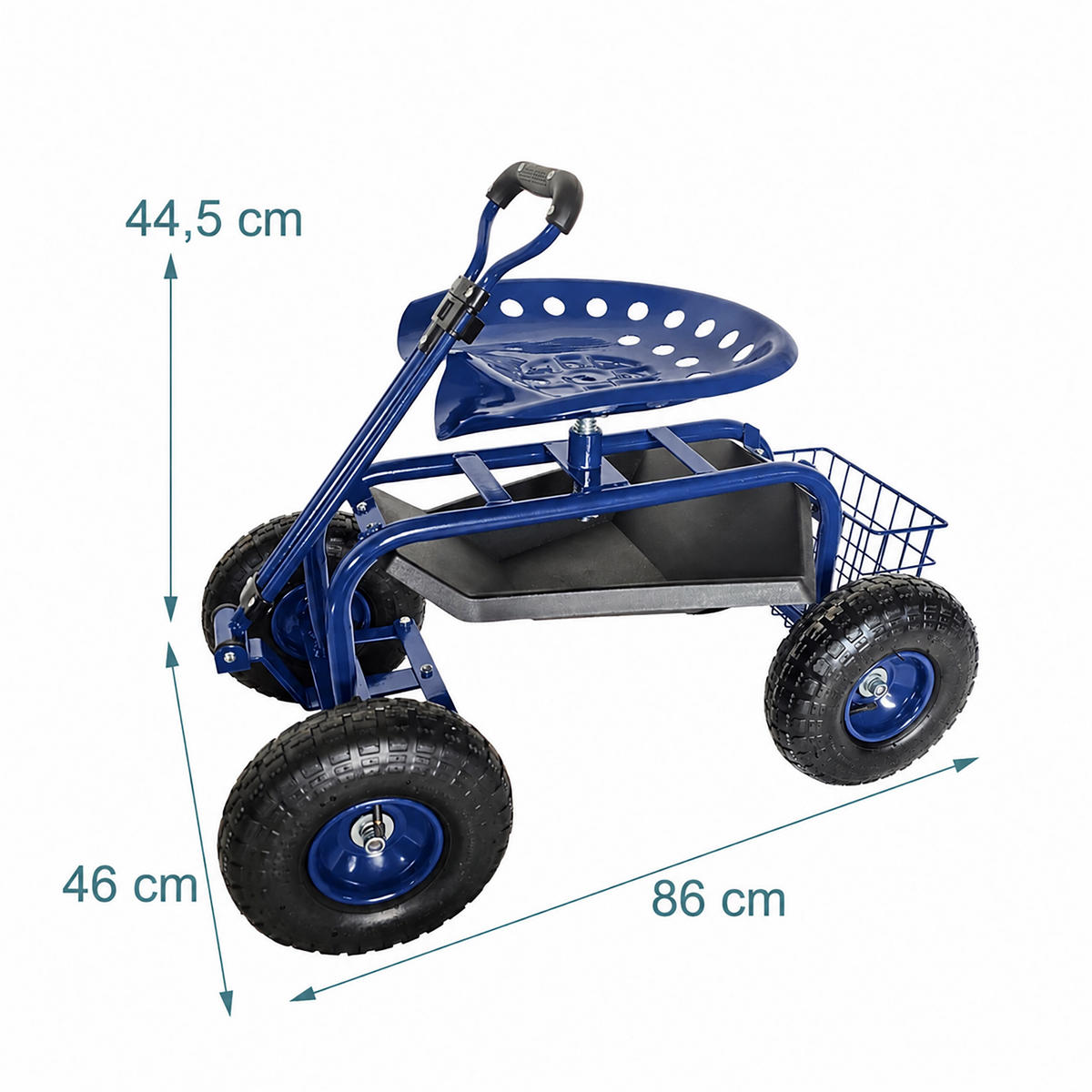 STOLIČKA modrá zahradní pojízdná výškově nastavitelná úložný prostor - tmavě modrá, kov/plast (46/44.5/86cm) - Relaxdays