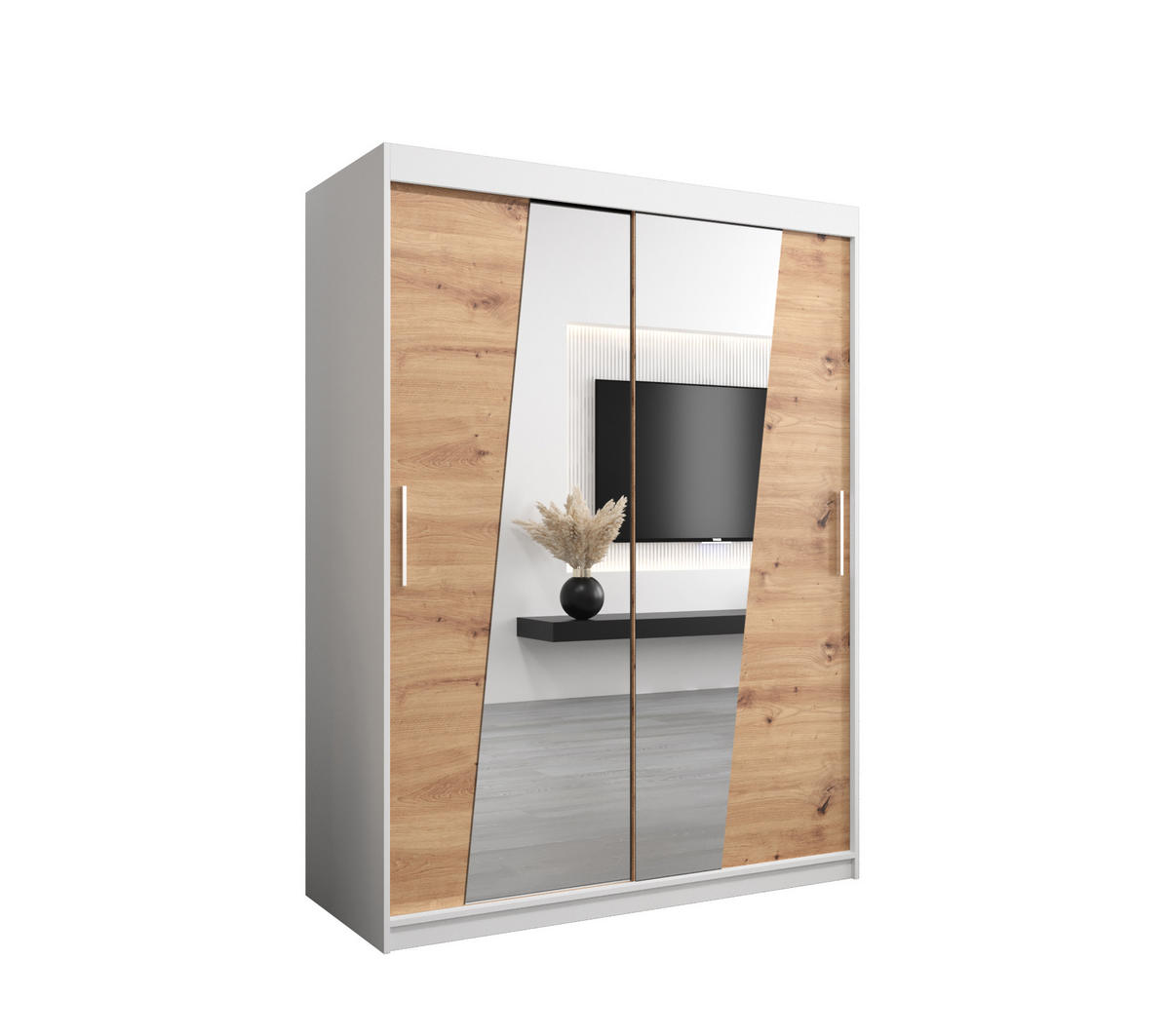 SCHWEBETÜRENSCHRANK 200/150/62 2-türig - Silberfarben/Eiche Artisan, Holz/Kunststoff (150/200/62cm) - Abiks Möbel